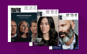 Traffic magazine cover design with leading women and men of the industry
