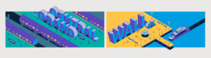 United Airlines Grand Central and Wall Street illustration