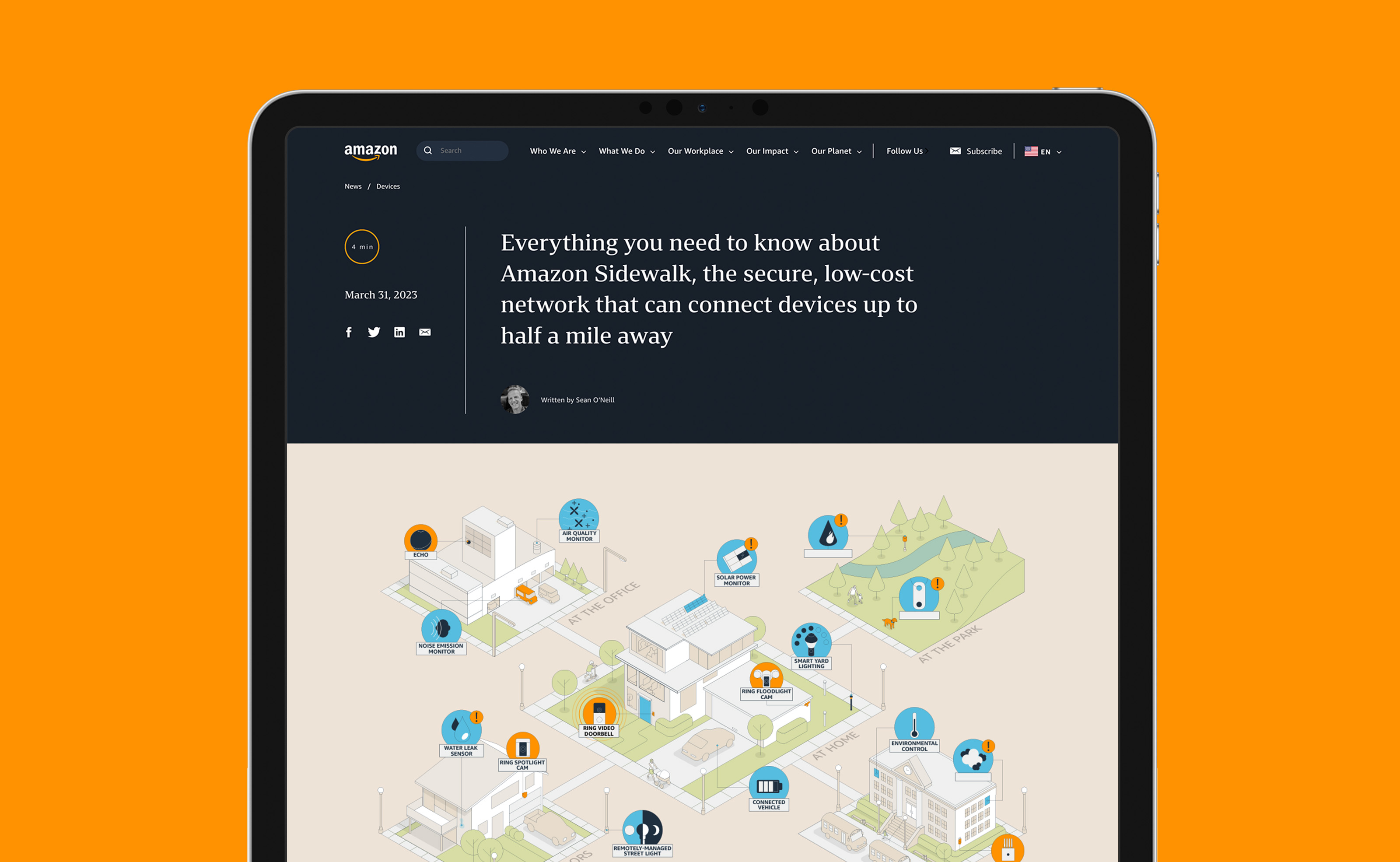Illustrating Amazon Sidewalk, the low-bandwidth community network.